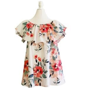 Adrienne Dress Tropical Floral On Off Shoulder Ruffle Neckline Sleeveless Small